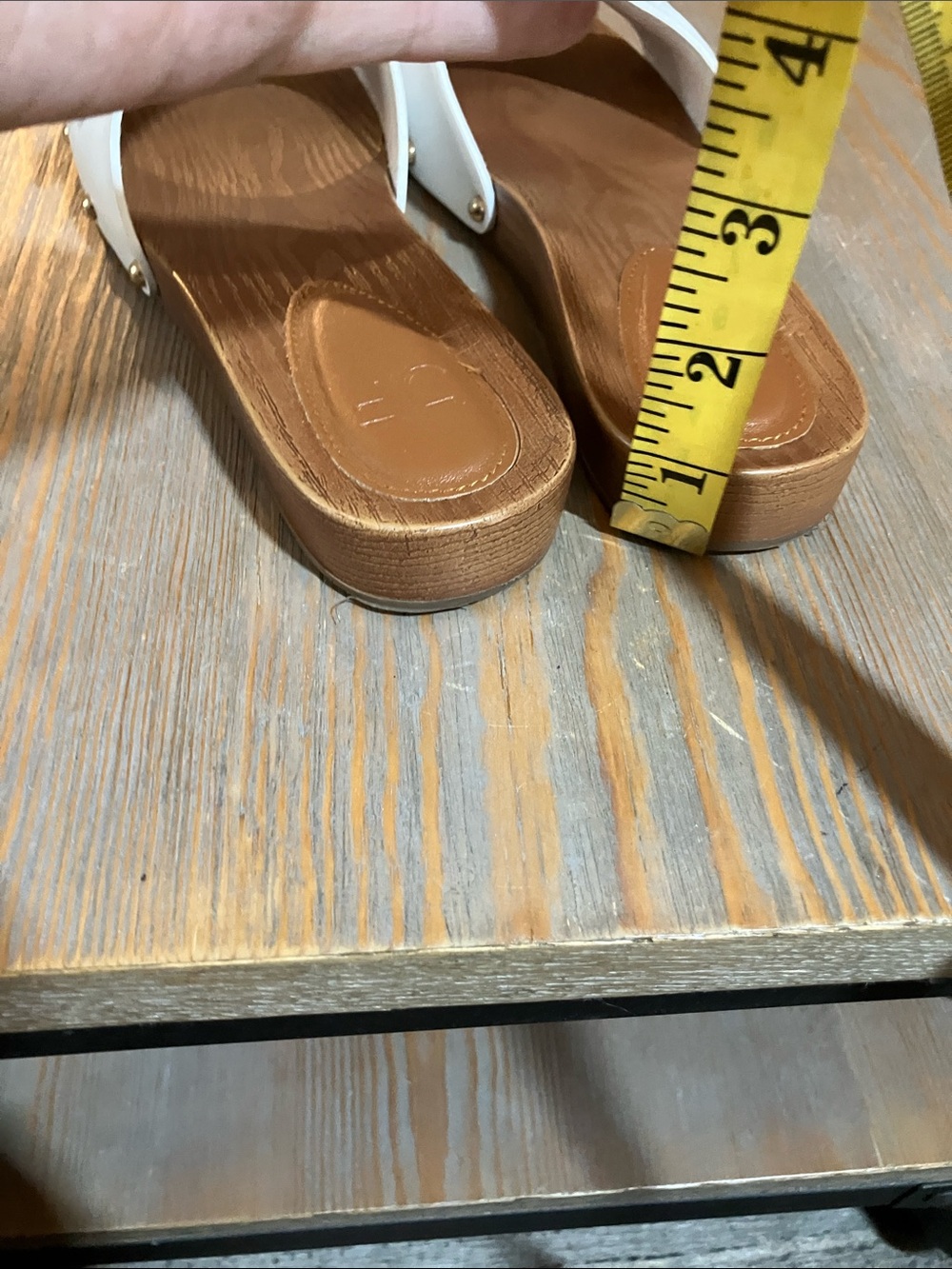 JustFab White Slide Sandals with Gold Buckles - Picture 3 of 5
